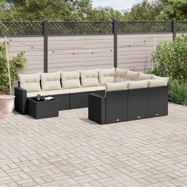 vidaXL 11 Piece Garden Sofa Set with Cushions Black Poly Rattan