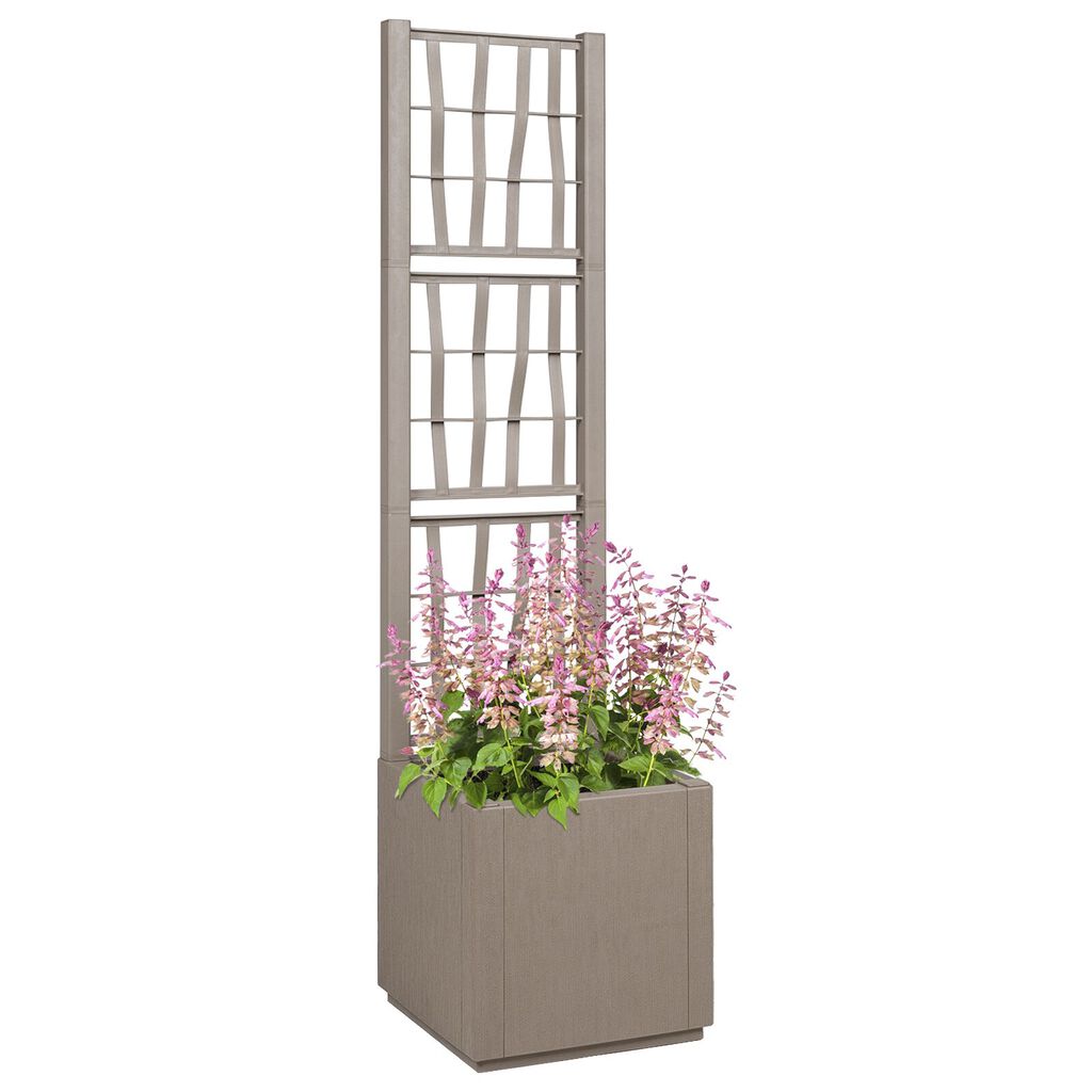 vidaXL Garden Planter with Trellis - Light Brown - 36x36x140 cm - PP