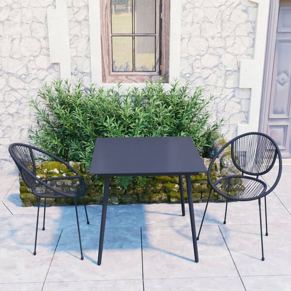 vidaXL 3 Piece Outdoor Dining Set PVC Rattan Black