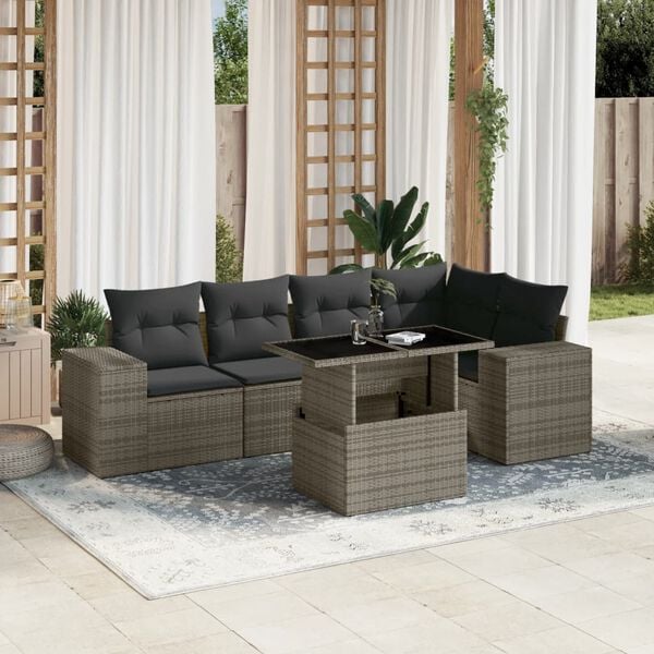 vidaXL 6 Piece Garden Sofa Set with Cushions Grey Poly Rattan