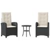 vidaXL 3 Piece Bistro Set with Cushions Black Poly Rattan