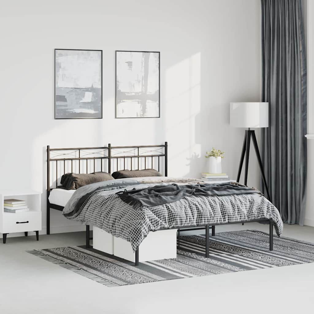 vidaXL Metal Bed Frame without Mattress with Headboard Black 135x190cm