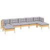 vidaXL 7 Piece Garden Lounge Set with Grey Cushions Pinewood