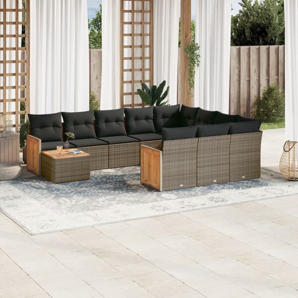 vidaXL 11 Piece Garden Sofa Set with Cushions Grey Poly Rattan