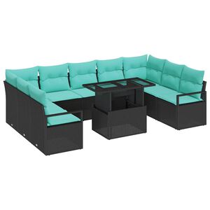vidaXL Garden Sofa Set with Cushion 10 pcs Black Poly rattan