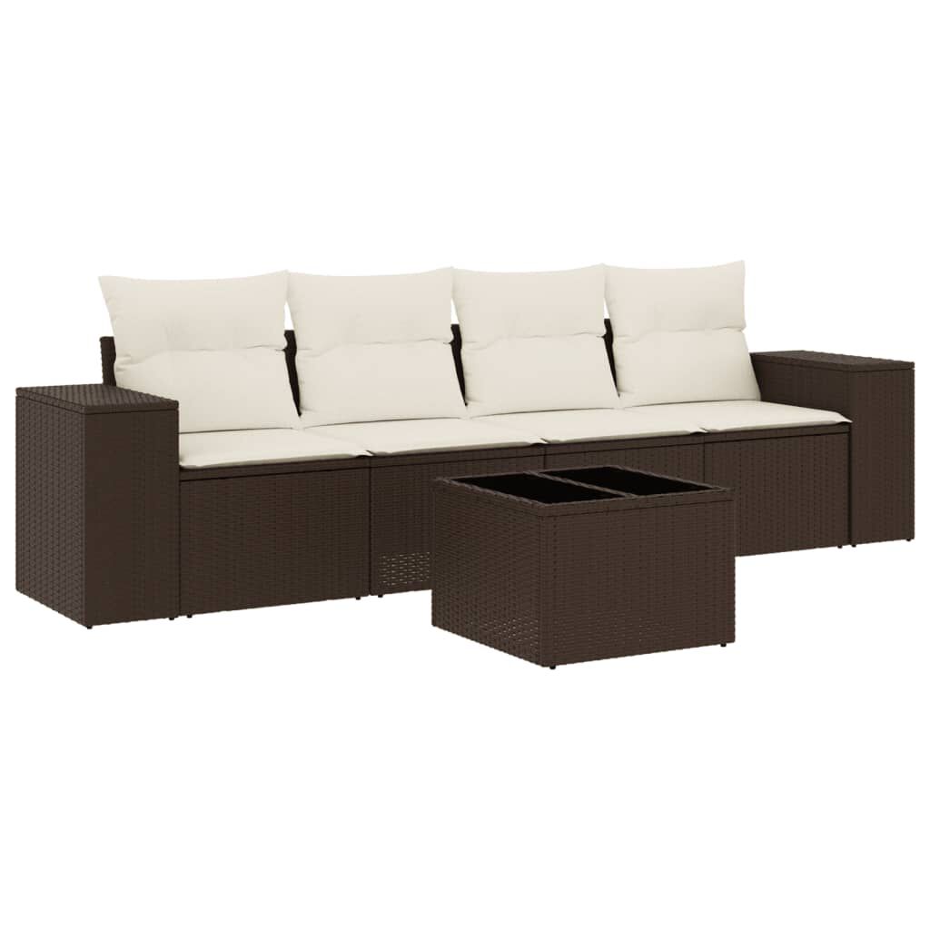 vidaXL 5 Piece Garden Sofa Set with Cushions Brown Poly Rattan