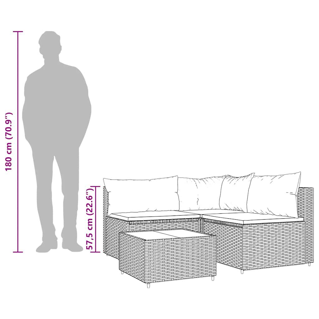 vidaXL 4 Piece Garden Lounge Set with Cushions Black Poly Rattan