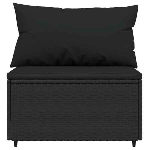 vidaXL Garden Middle Sofas with Cushions 2 pcs Black Poly Rattan