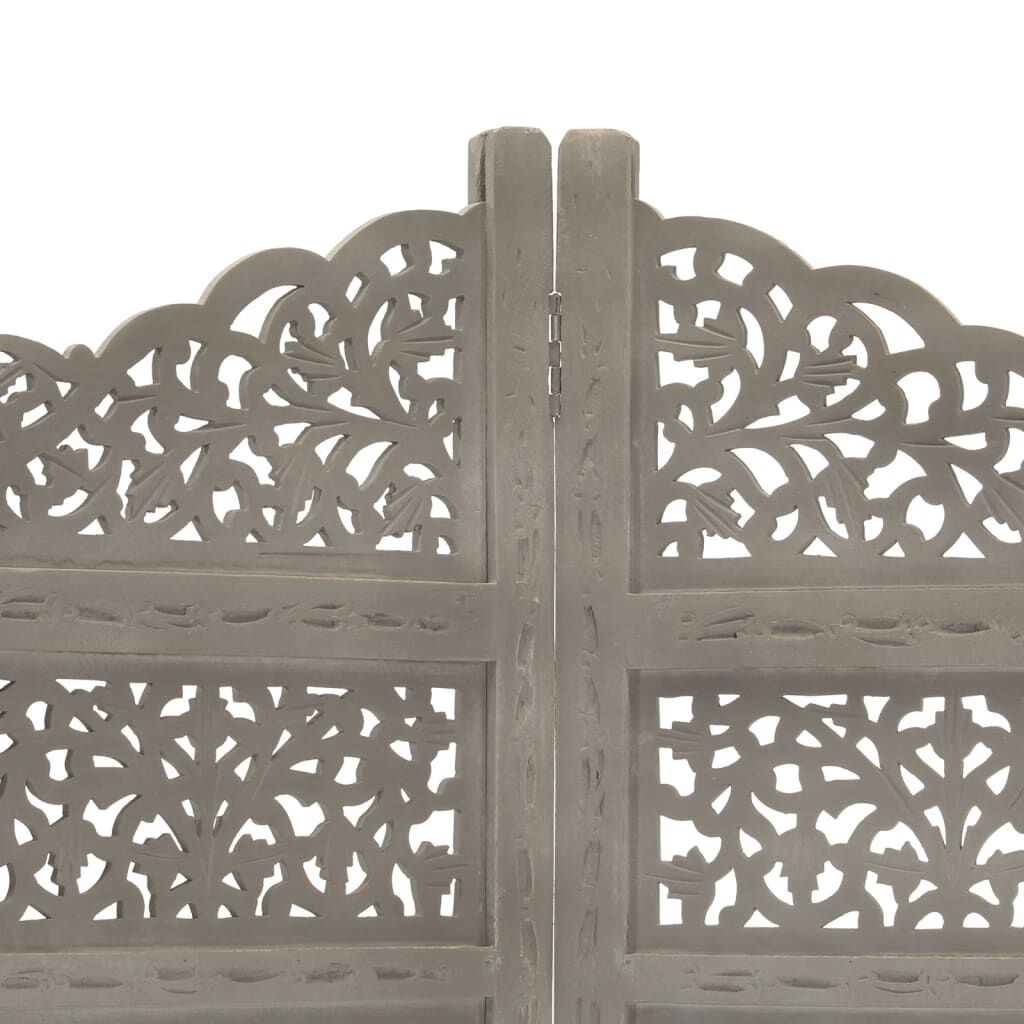 vidaXL Hand carved 4-Panel Room Divider Grey 160x165 cm Solid Mango Wood