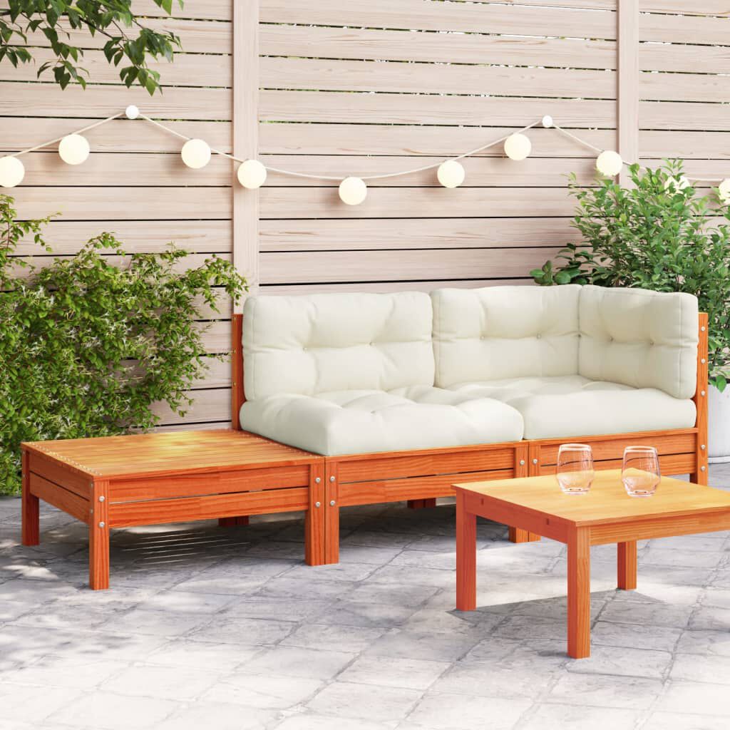 vidaXL Garden Sofa with Cushions and Footstool Solid Wood Pine