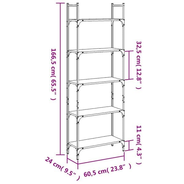 vidaXL Bookshelf Smoked Oak 155.5x24x166.5 cm Engineered Wood