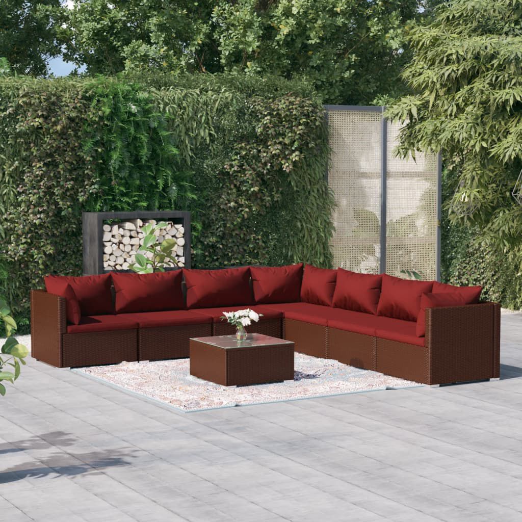 vidaXL 8 Piece Garden Lounge Set with Cushions Poly Rattan Brown