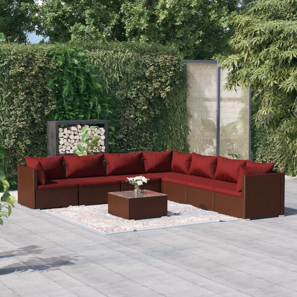 vidaXL 8 Piece Garden Lounge Set with Cushions Poly Rattan Brown