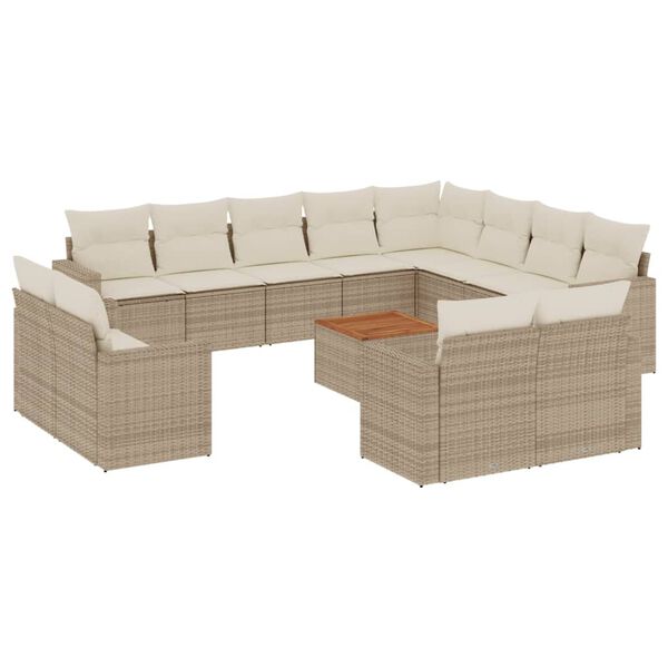 vidaXL 13 Piece Garden Sofa Set with Cushions Beige Poly Rattan