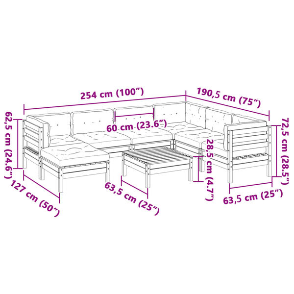 vidaXL 8 Piece Garden Sofa Set with Cushions Wax Brown Solid Wood Pine