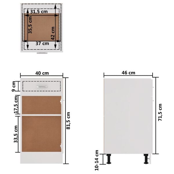 vidaXL Drawer Bottom Cabinet Lyon White 40x46x81.5 cm Engineered Wood