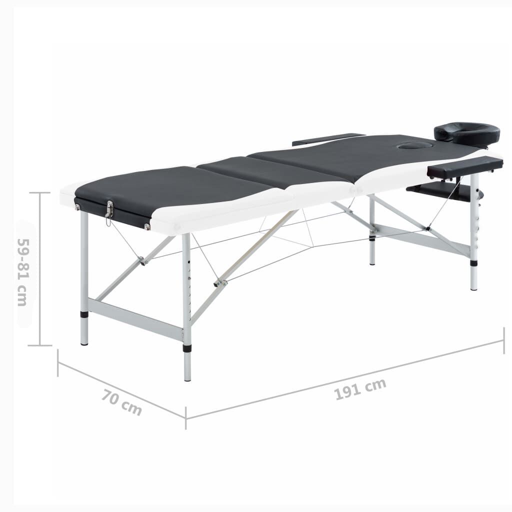vidaXL 3-Zone Foldable Massage Table Aluminium Black and White
