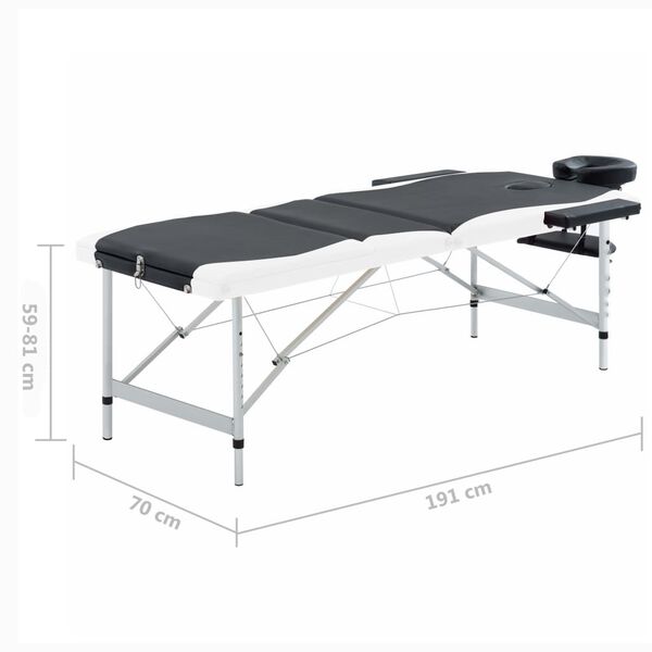 vidaXL 3-Zone Foldable Massage Table Aluminium Black and White