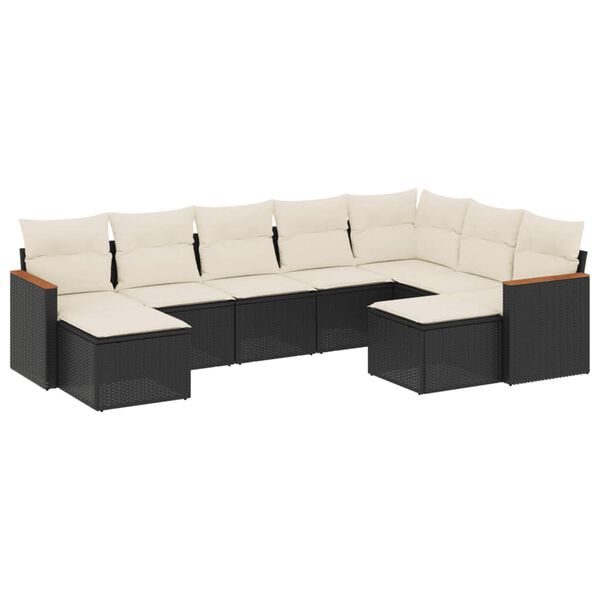 vidaXL 9 Piece Garden Sofa Set with Cushions Black Poly Rattan