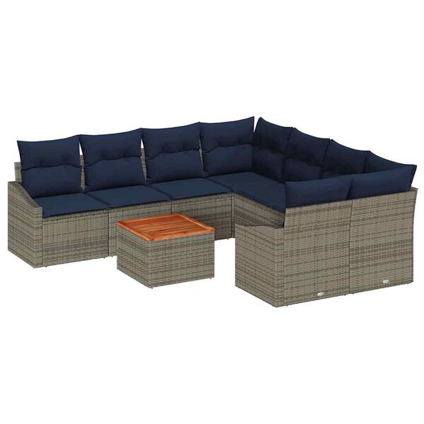 vidaXL Garden Sofa Set with Cushion 9 pcs Grey Poly rattan