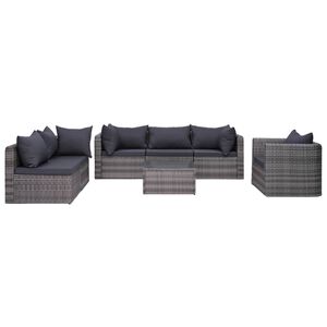 vidaXL 7 Piece Garden Sofa Set with Cushions & Pillows Poly Rattan Grey