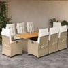 vidaXL 9 Piece Garden Dining Set with Cushions Beige Poly Rattan