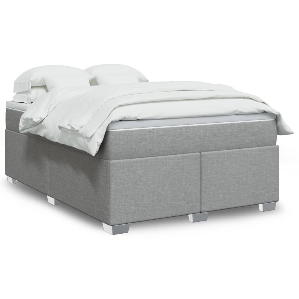 vidaXL Box Spring Bed with Mattress Light Grey Queen Fabric