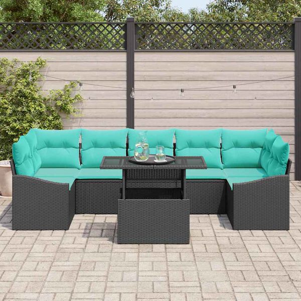 vidaXL Garden Sofa Set with Storage 8 pcs Black Poly rattan
