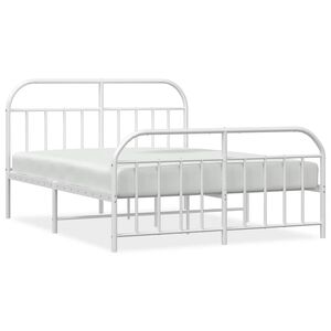 vidaXL Metal Bed Frame without Mattress with Footboard White 135x190cm