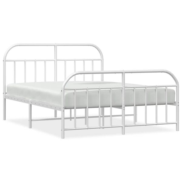 vidaXL Metal Bed Frame without Mattress with Footboard White 135x190cm