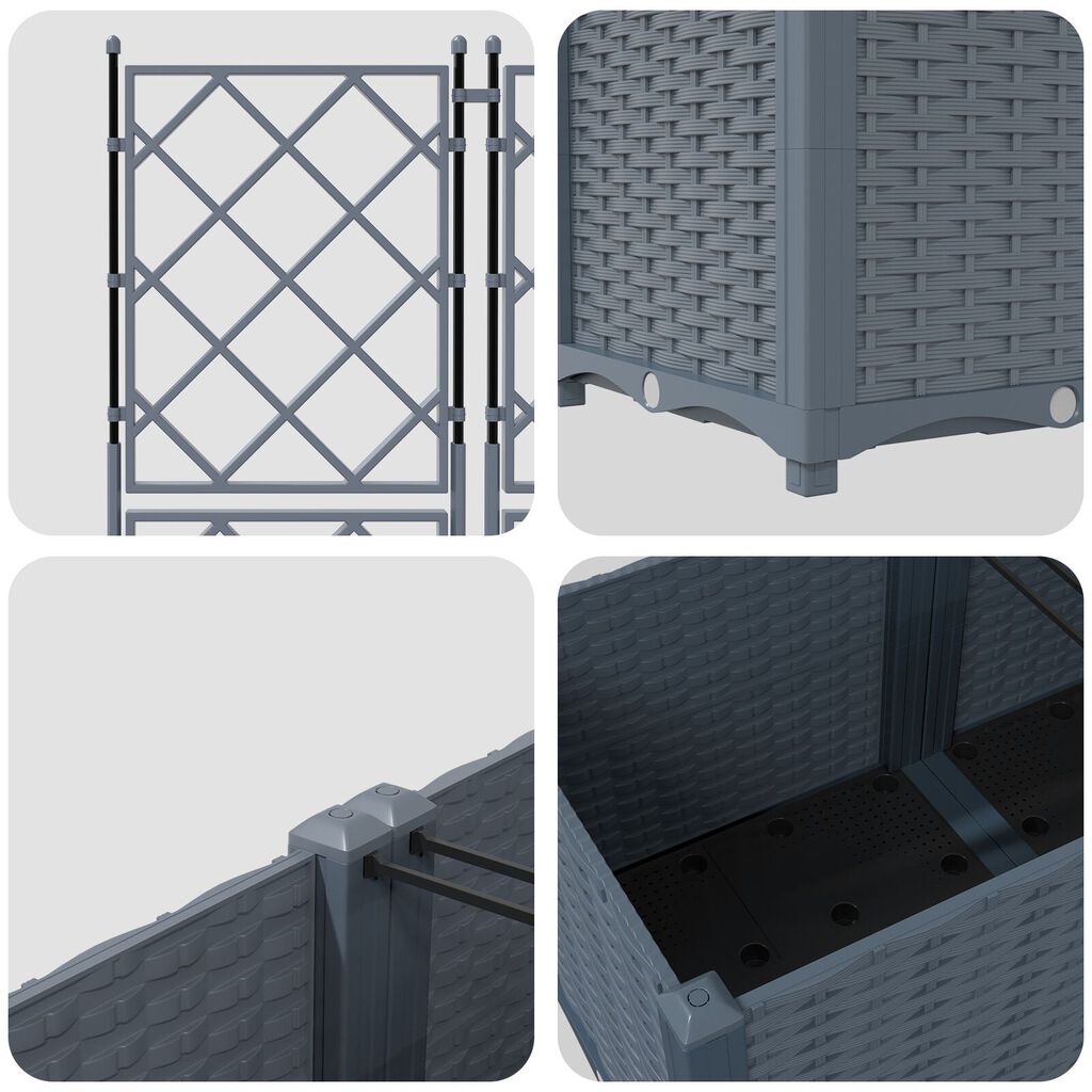 vidaXL Garden Planter with Trellis 3 pcs Light Grey 120x40x143 cm