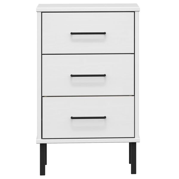 vidaXL Bedside Cabinet with Metal Legs White Solid Wood Pine OSLO