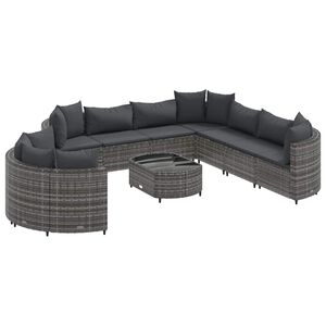 vidaXL 10 Piece Garden Sofa Set with Cushions Grey Poly Rattan