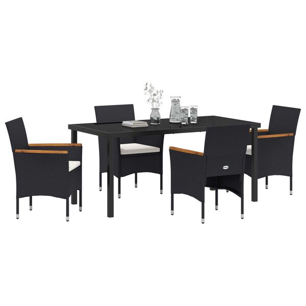 vidaXL Garden Dining Set with Cushion 5 pcs Black Poly Rattan