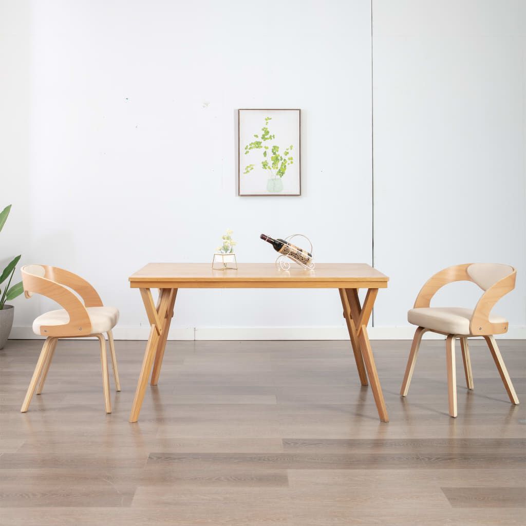 vidaXL Dining Chairs 2 pcs Cream Bent Wood and Faux Leather