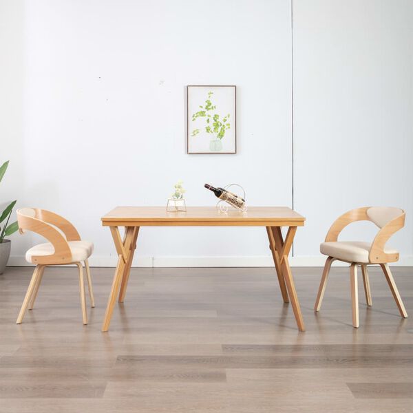 vidaXL Dining Chairs 2 pcs Cream Bent Wood and Faux Leather