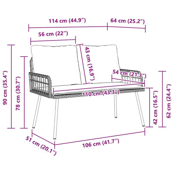 vidaXL Garden Bench Black 114x64x78 cm Poly Rattan