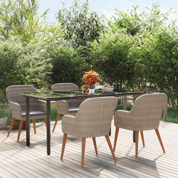 vidaXL 5 Piece Garden Dining Set with Cushions Brown