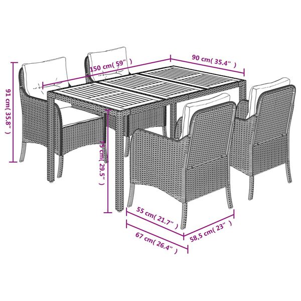 vidaXL 5 Piece Garden Dining Set with Cushions Grey Poly Rattan