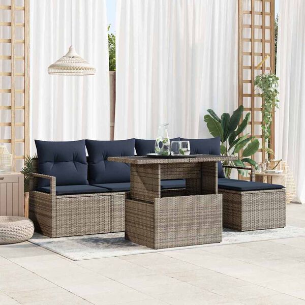 vidaXL Garden Sofa Set with Cushion 6 pcs Grey and navy blue