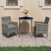 vidaXL 3 Piece Garden Bistro Set Poly Rattan and Tempered Glass Grey
