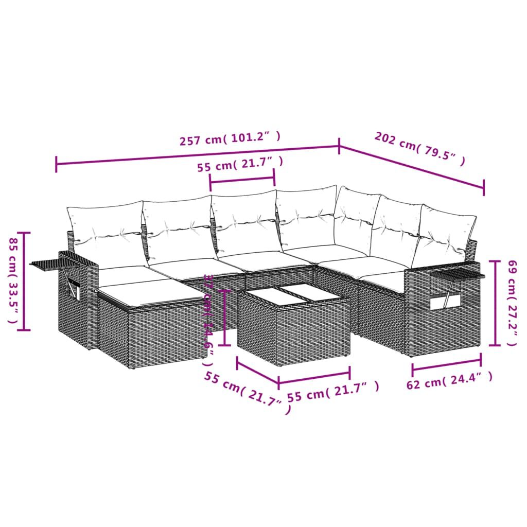 vidaXL 8 Piece Garden Sofa Set with Cushions Beige Poly Rattan