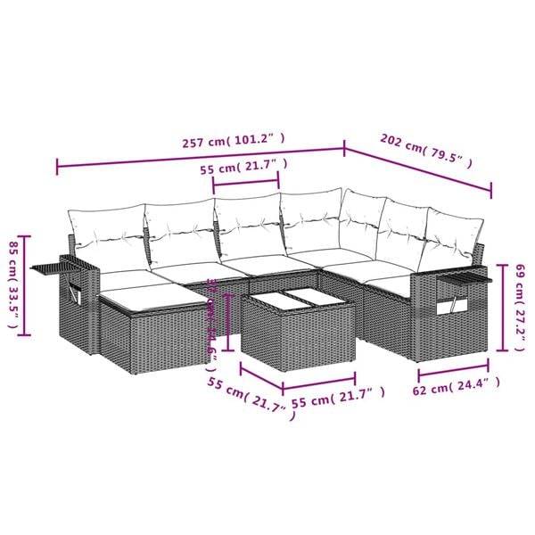 vidaXL 8 Piece Garden Sofa Set with Cushions Beige Poly Rattan