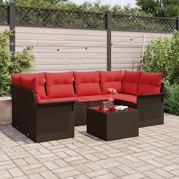 vidaXL Garden Sofa Set 7 pcs Brown Poly rattan