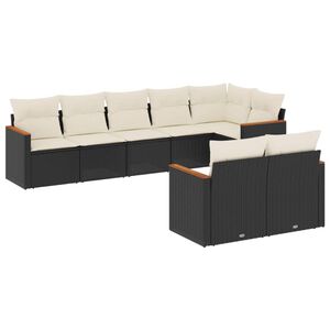 vidaXL 8 Piece Garden Sofa Set with Cushions Black Poly Rattan
