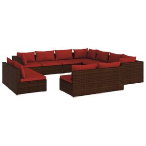 vidaXL 11 Piece Garden Lounge Set with Cushions Brown Poly Rattan