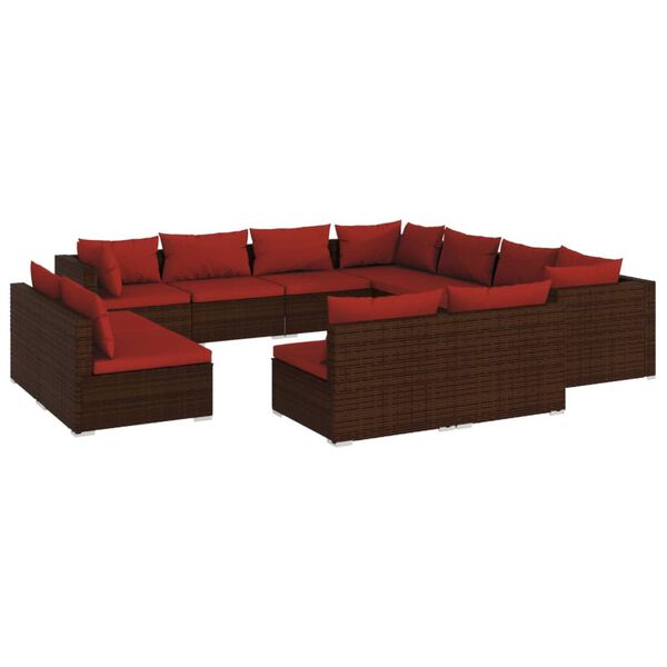 vidaXL 11 Piece Garden Lounge Set with Cushions Brown Poly Rattan