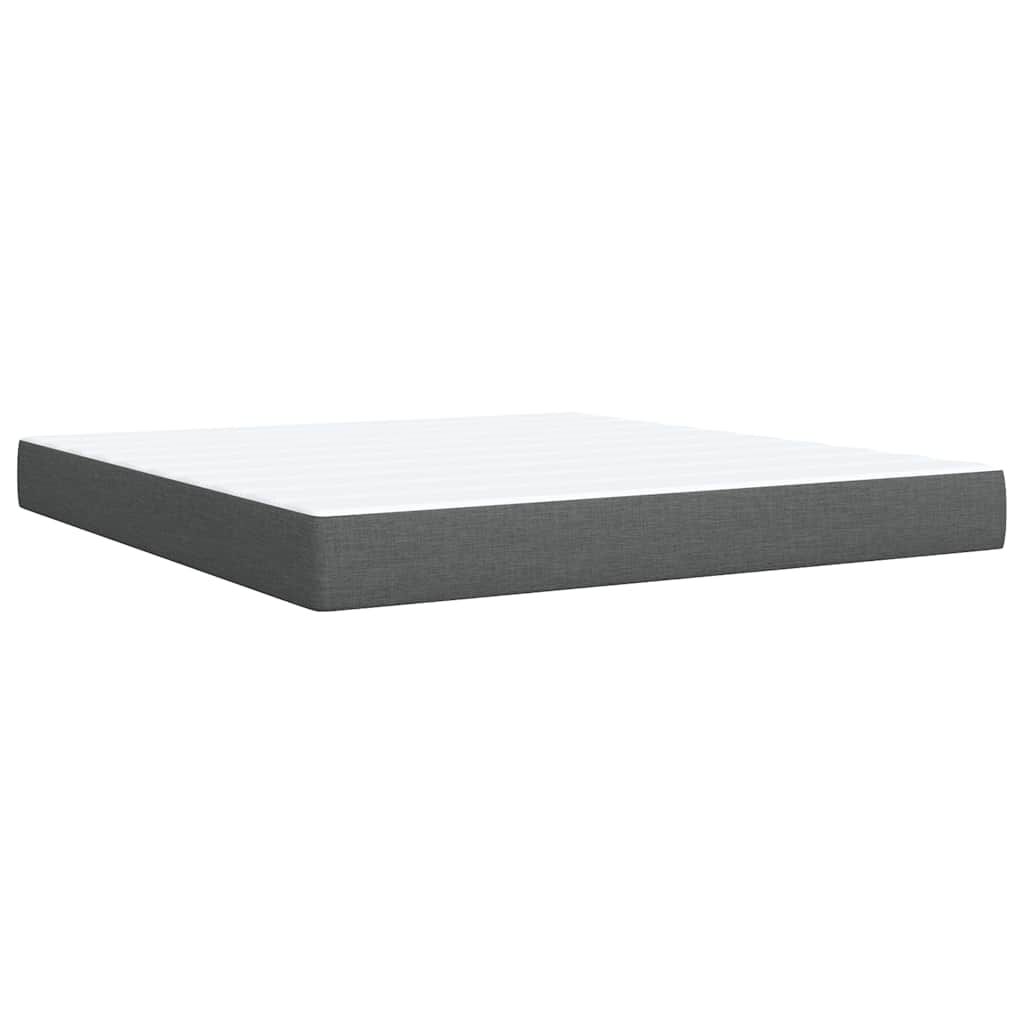 vidaXL Box Spring Bed with Mattress Dark Grey King Fabric