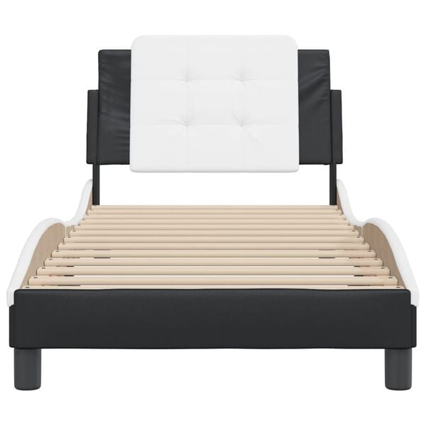 vidaXL Bed Frame without Mattress "Zadar" Black and White 100x190 cm Faux Leather