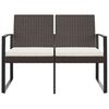 vidaXL 2-Seater Garden Bench with Cushions Brown PP Rattan
